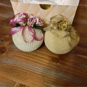 2 Beautiful Beaded Christmas Ornaments Holiday Gift Decor with Box.
